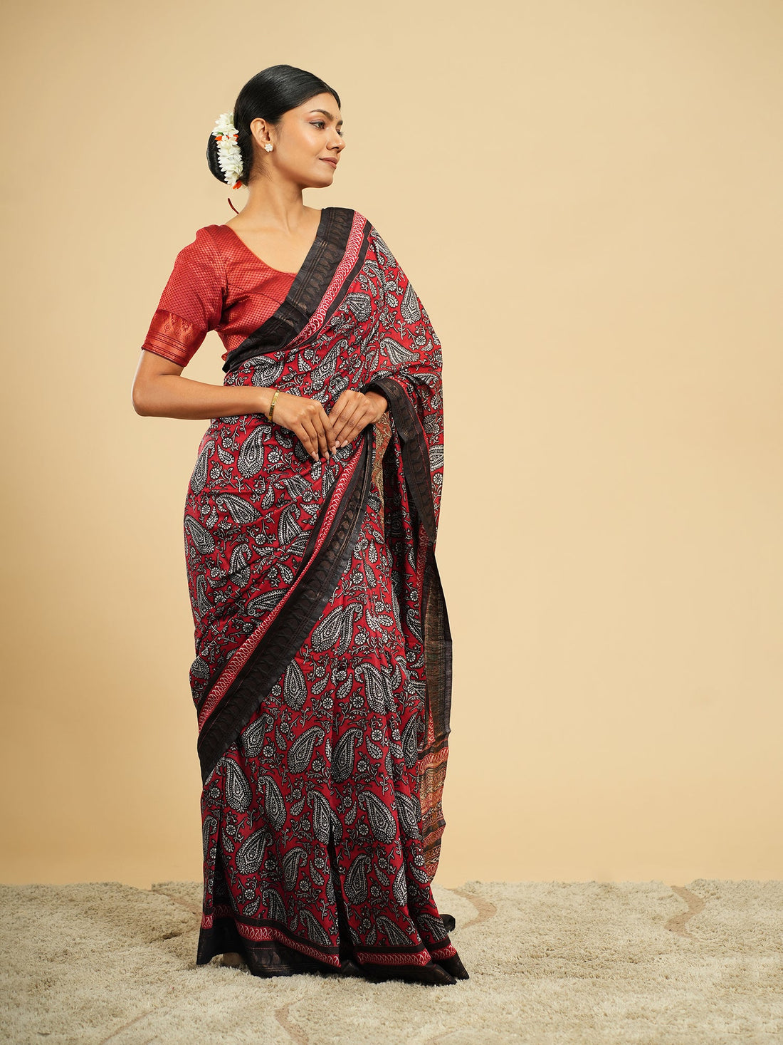 Crimson red Modal saree, an auspicious saree to wear for Varalakshmi Vratham — Koshnika