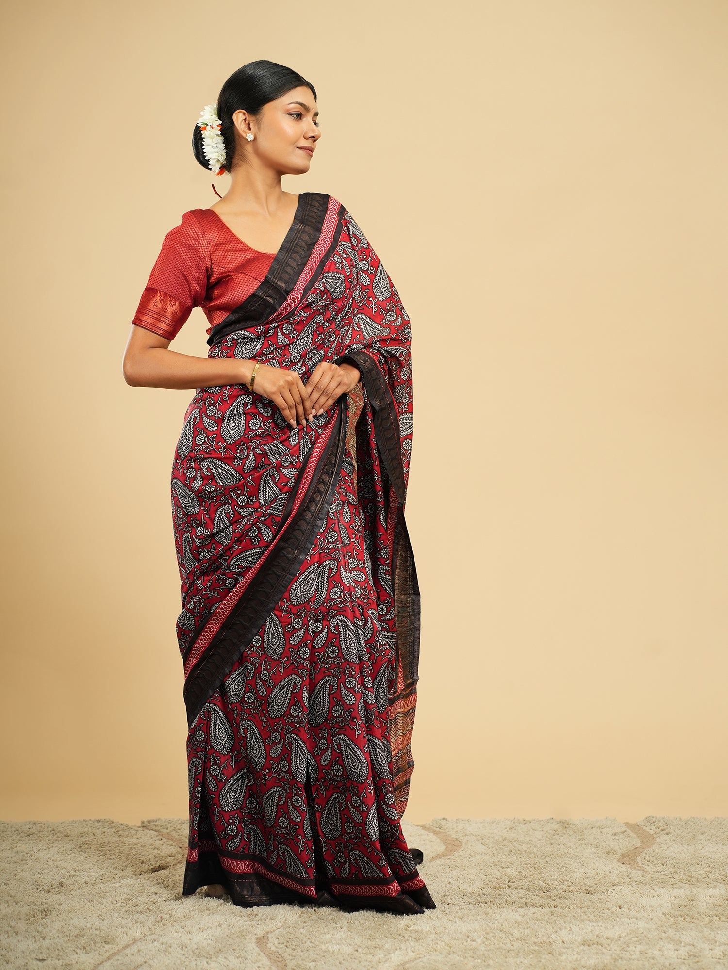 Crimson red Modal saree, an auspicious saree to wear for Varalakshmi Vratham — Koshnika