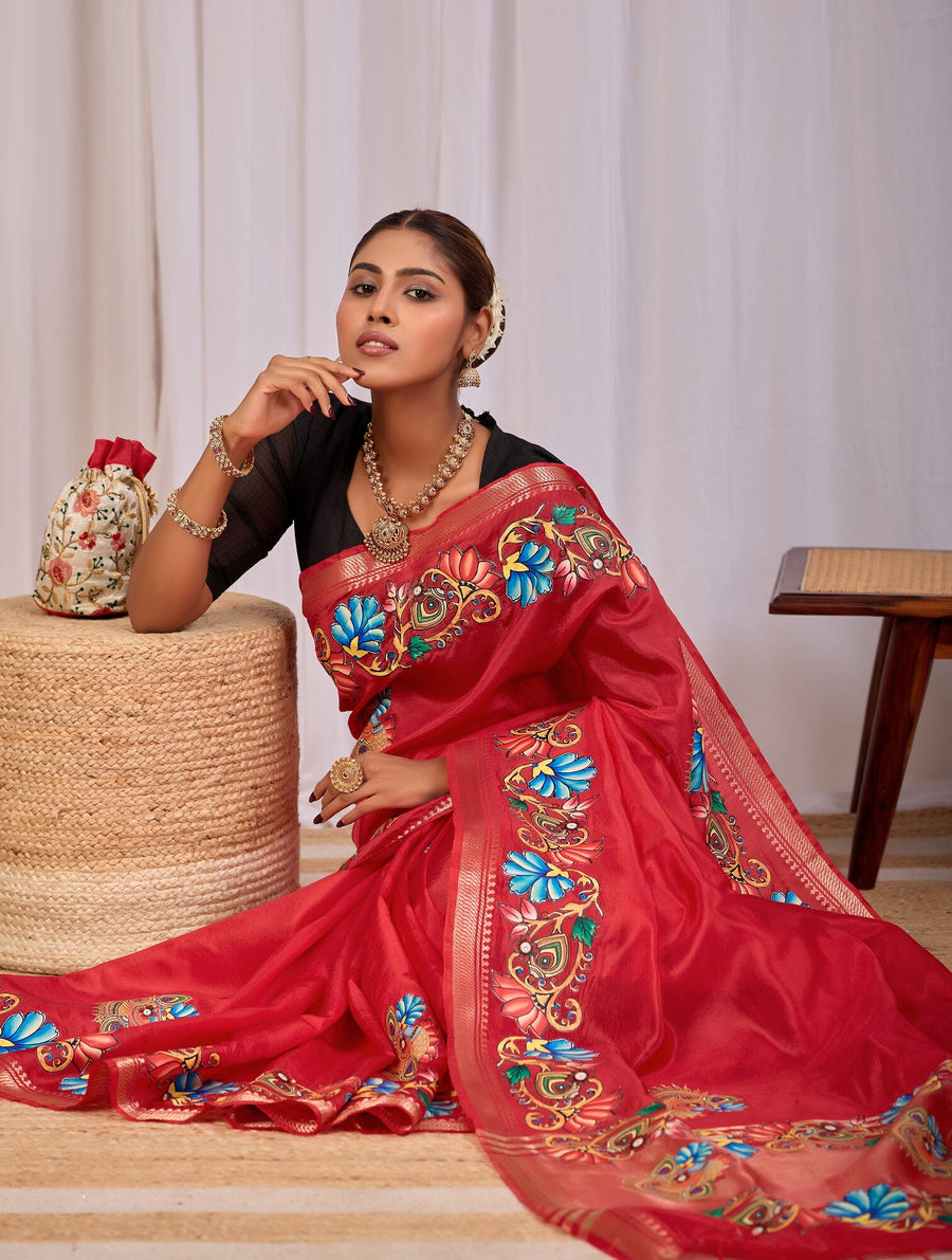 Anala Chilli Red Banana Silk Saree — fabric detail