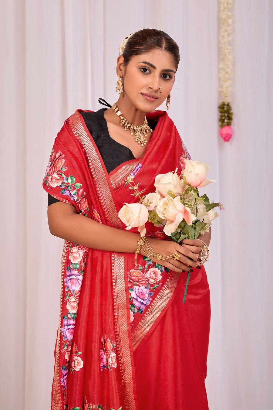Aruna Scarlet Red Banana Silk Saree — fabric detail