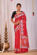 Aruna Scarlet Red Banana Silk Saree — front view