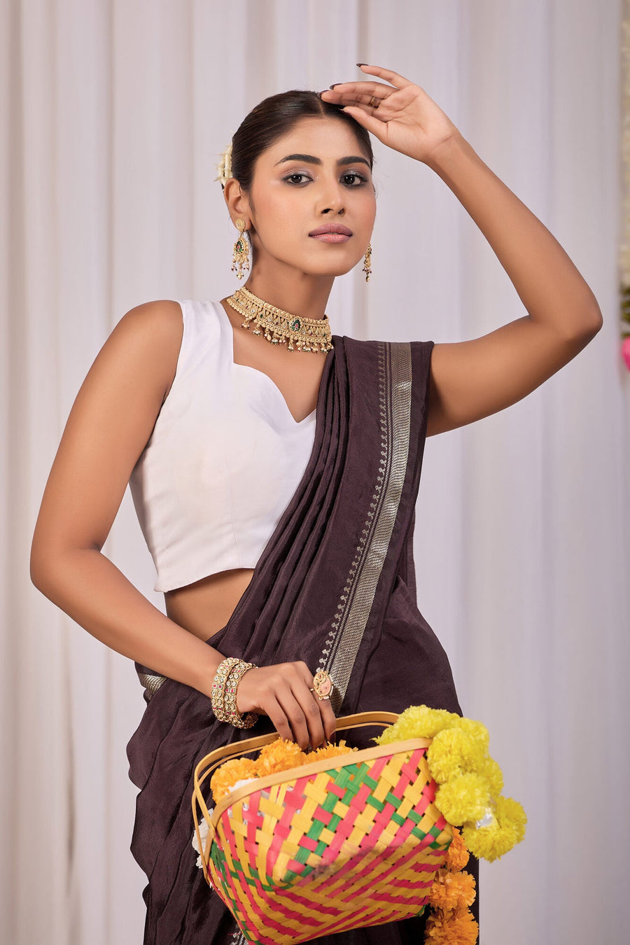 Bhumi Coffee Brown Banana Silk Saree — fabric detail