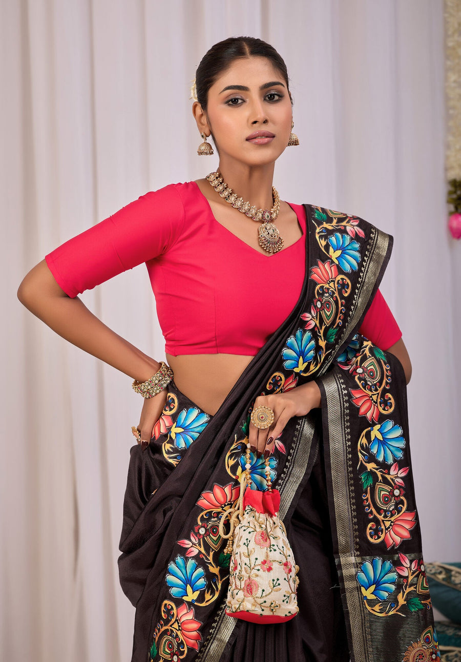 Chaya Espresso Brown Banana Silk Saree — fabric detail