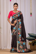 Chaya Espresso Brown Banana Silk Saree — front view