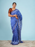 Blue Viscose Small Buti Print Saree