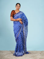Blue Viscose Small Buti Print Saree