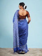 Blue Viscose Small Buti Print Saree