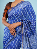 Blue Viscose Small Buti Print Saree