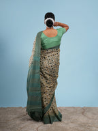 Maithili Bamboo Silk Block Print Saree Sage Green
