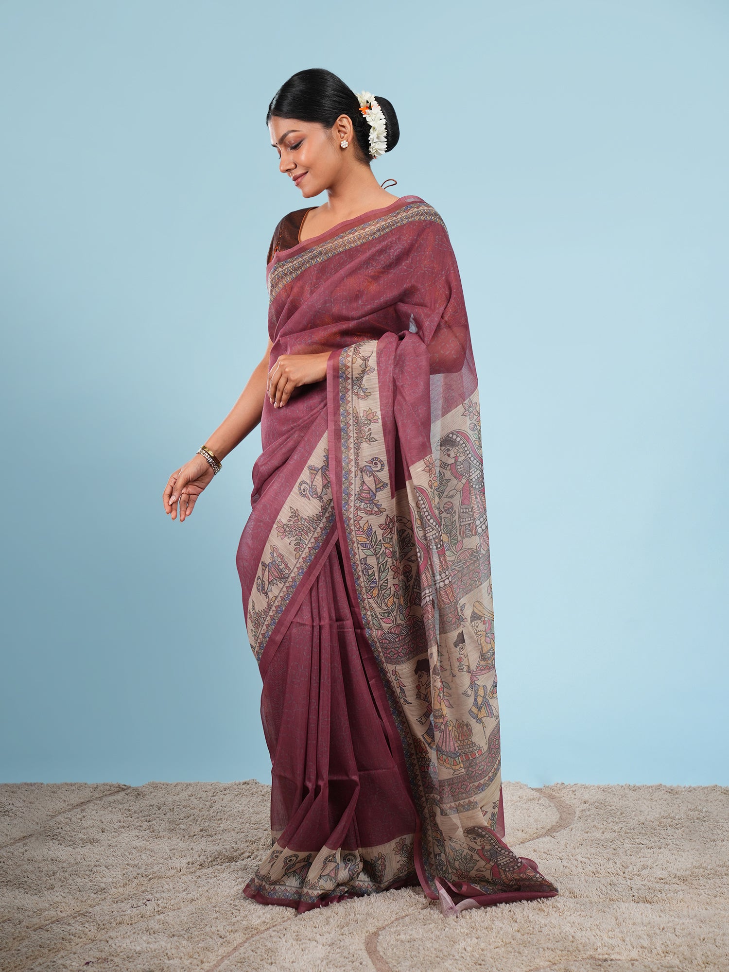 Ragini Madhubani print on Viscose Deep maroon