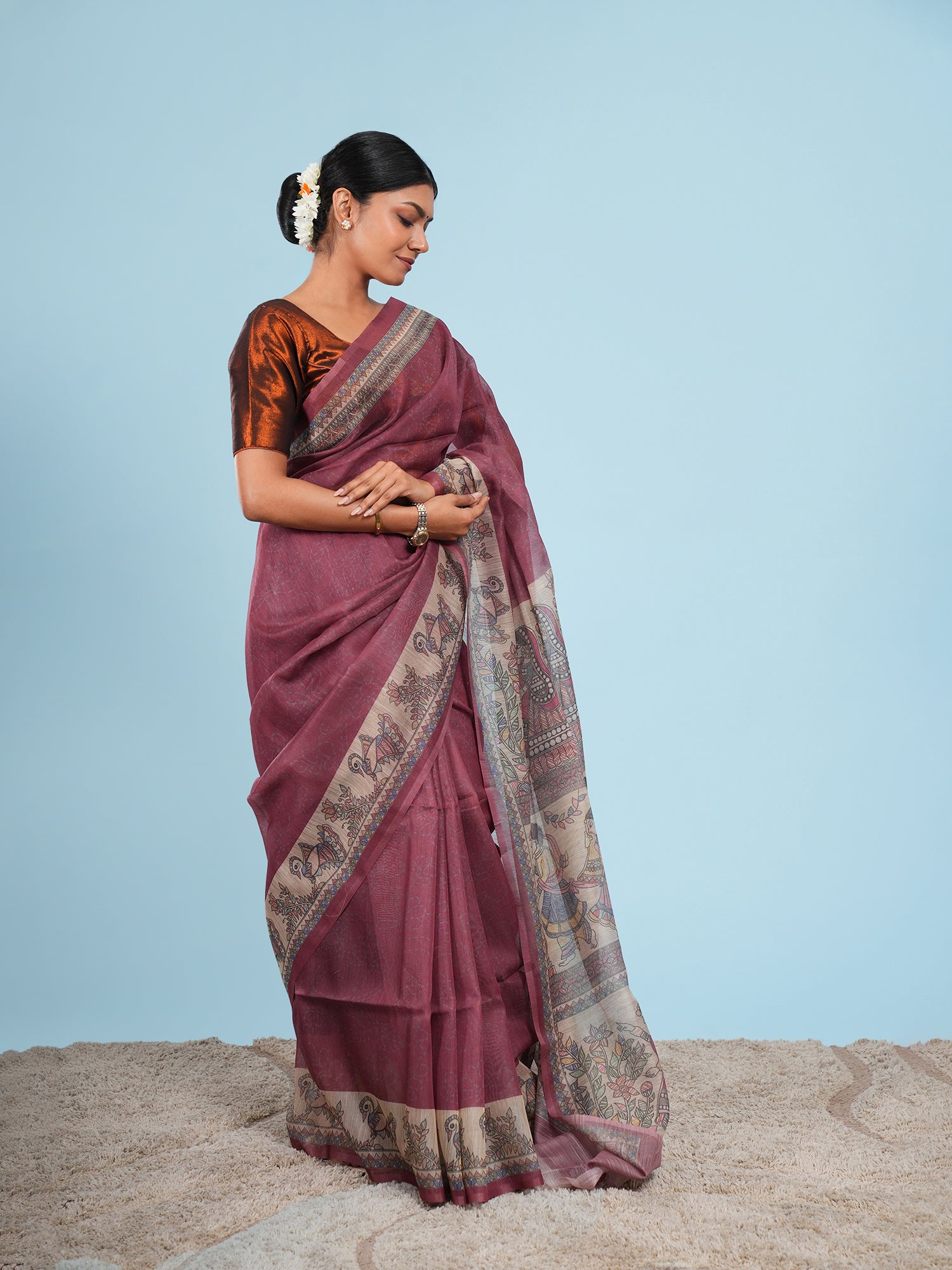 Ragini Madhubani print on Viscose Deep maroon