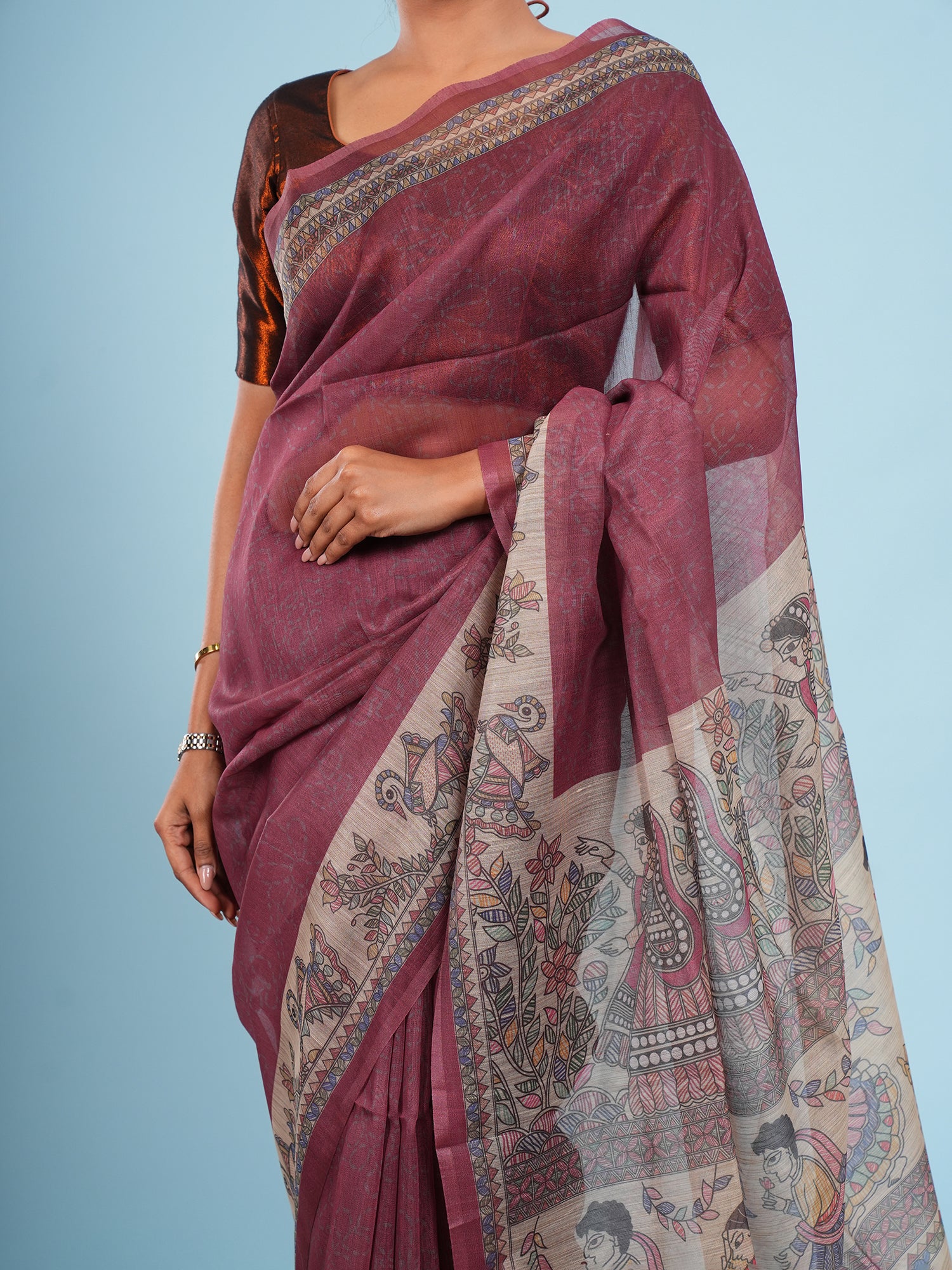 Ragini Madhubani print on Viscose Deep maroon