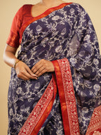 Navy Floral print on modal Red border