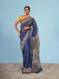 Neelima Madhubani print on Tussar silk-Royal blue.