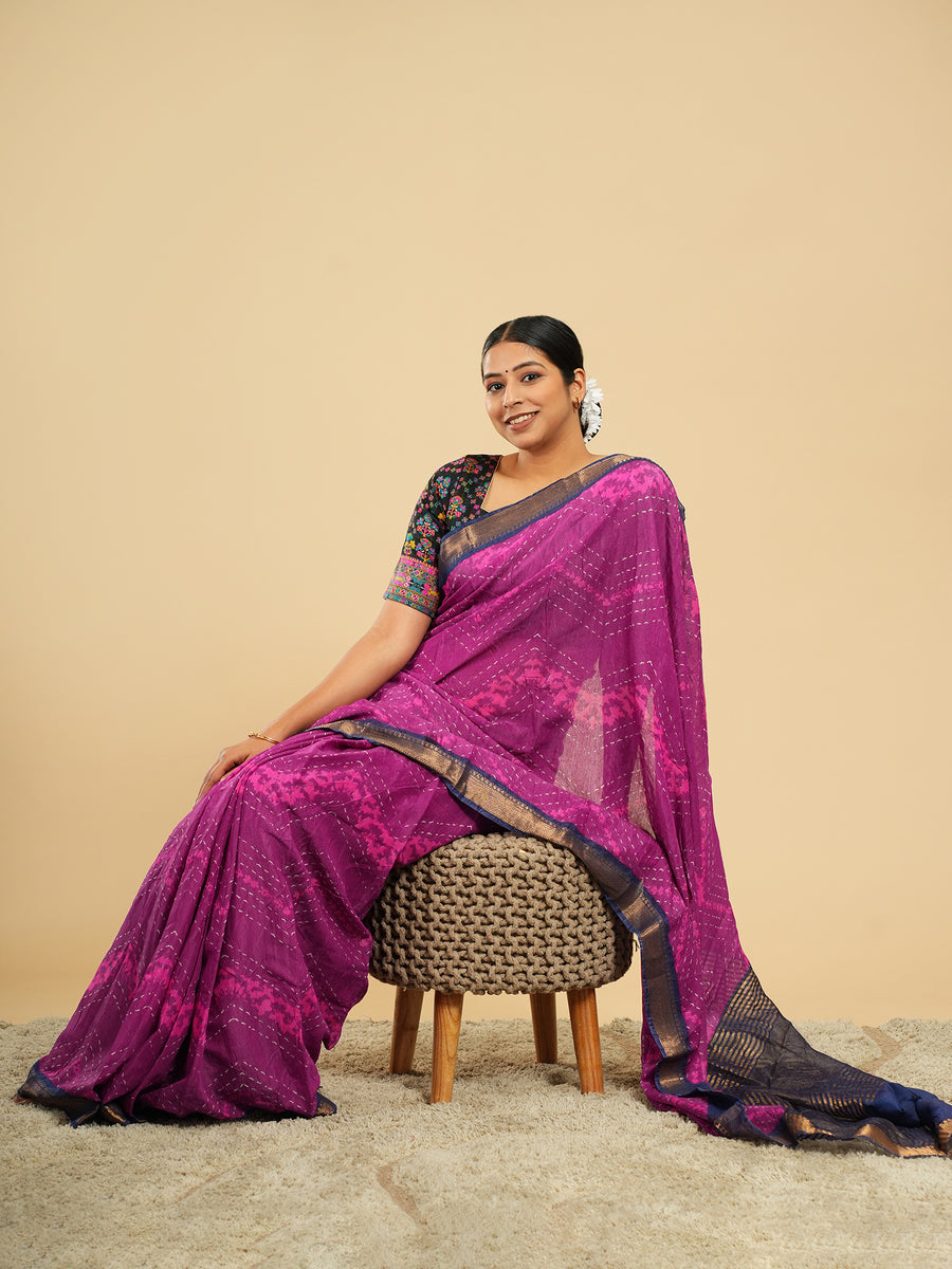 Jamun purple jacquard-border saree – Koshnika