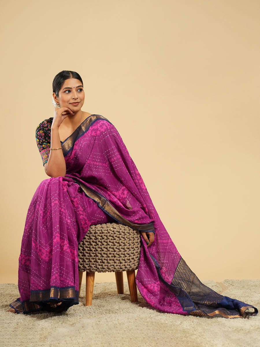 Jamun purple jacquard-border saree, border detail – Koshnika
