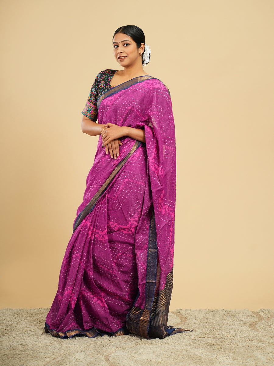 Jamun purple jacquard-border saree, woven border close-up – Koshnika