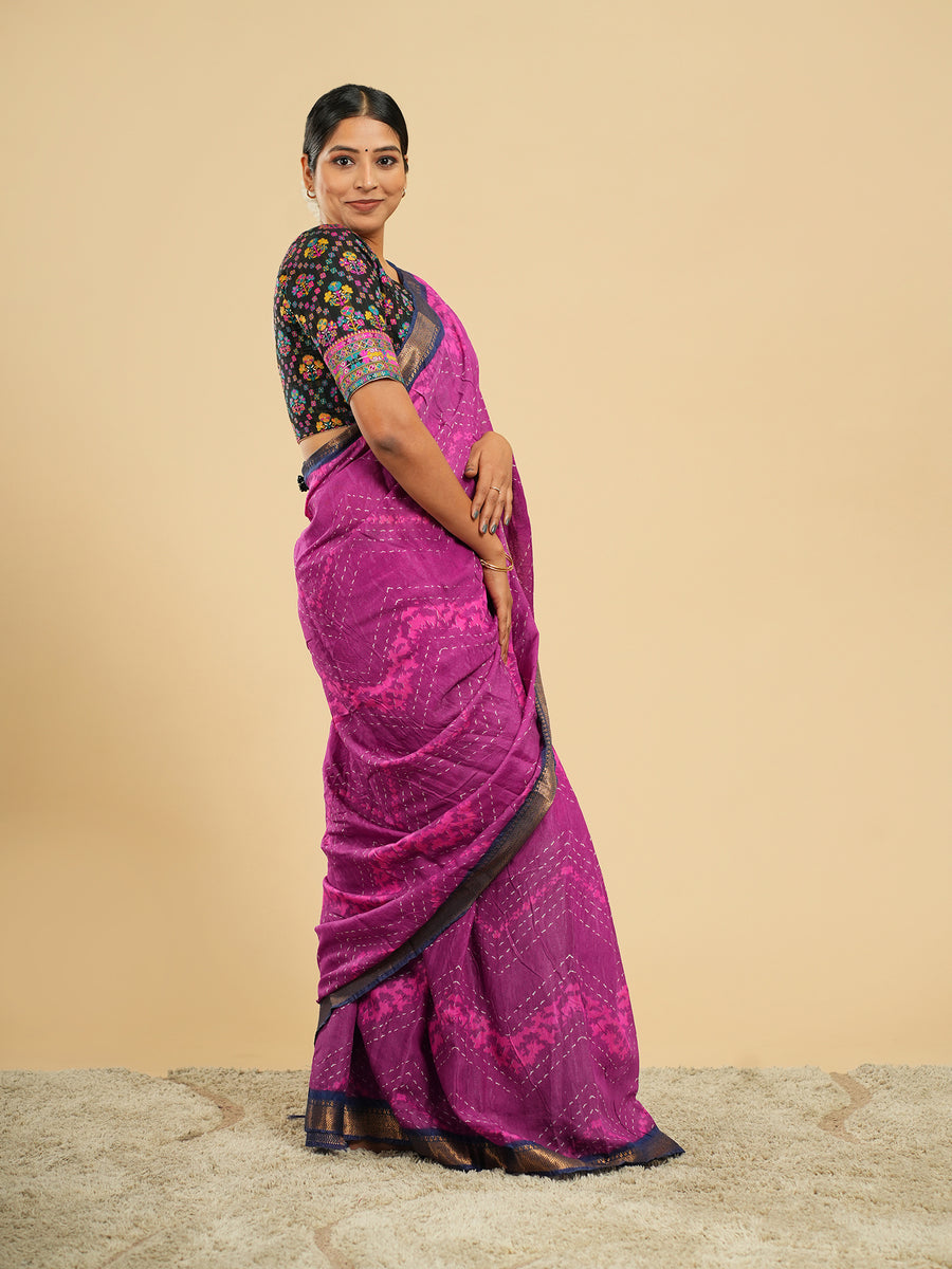 Jamun purple jacquard-border saree, pallu detail – Koshnika