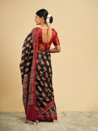 Raatri Modal Block Print Saree Noir Black
