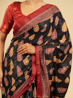 Raatri Modal Block Print Saree Noir Black