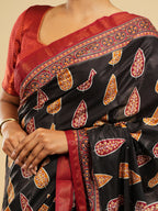 Raatri Modal Block Print Saree Noir Black