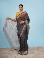 Megh Tussar Madhubani Print Saree Charcoal