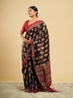 Raatri Modal Block Print Saree Noir Black
