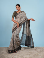 Rekha Viscose Pencil Kalamkari Saree Warm Grey