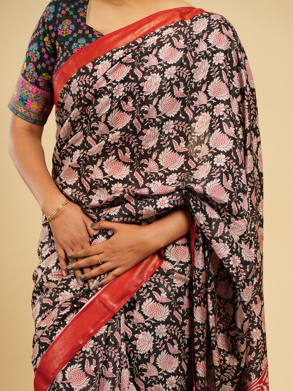 Rose Block Print Modal Saree