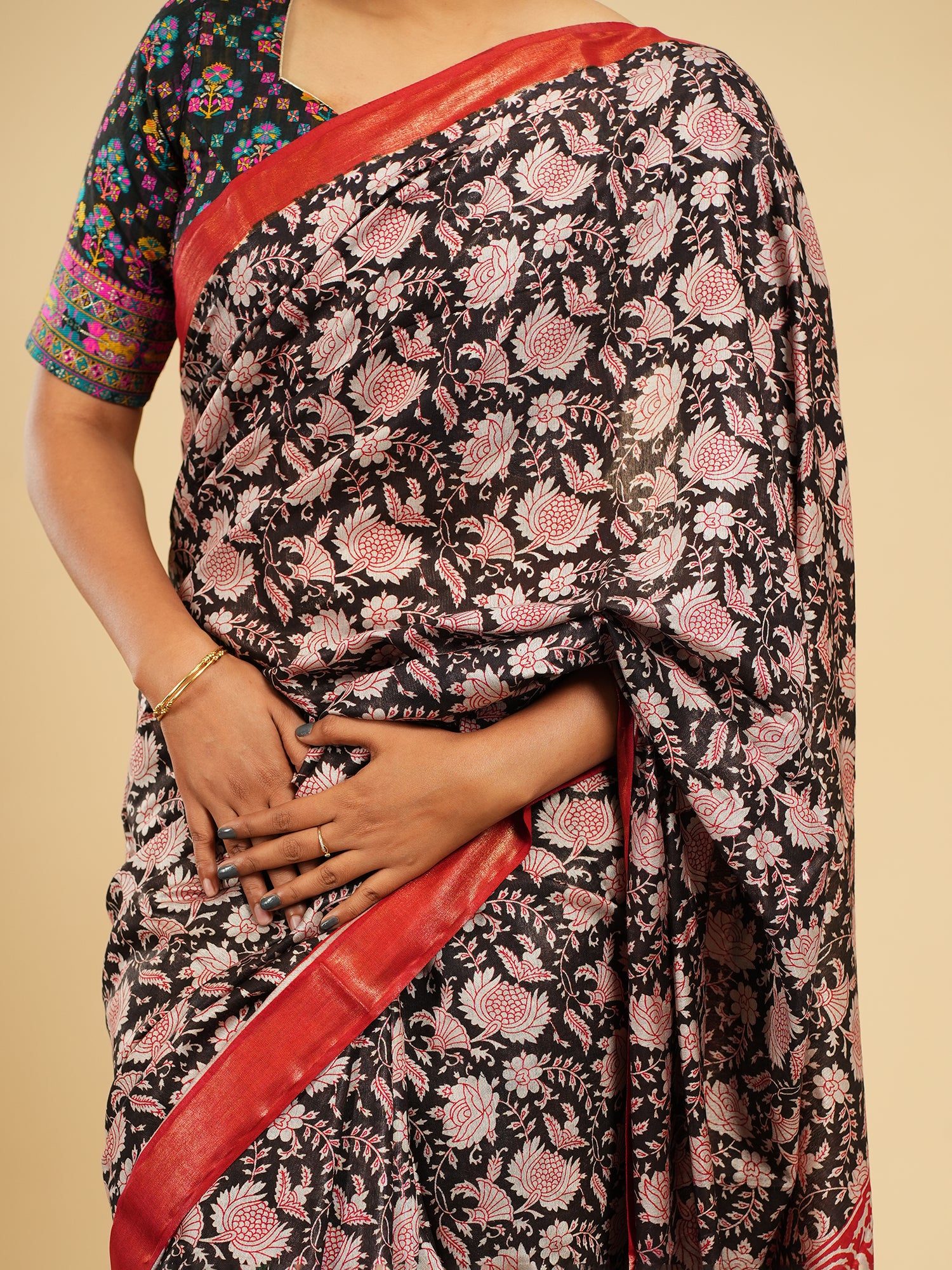 Rose Block Print Modal Saree