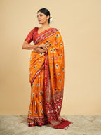 Modal Patola Print Saree Orange-Red Border