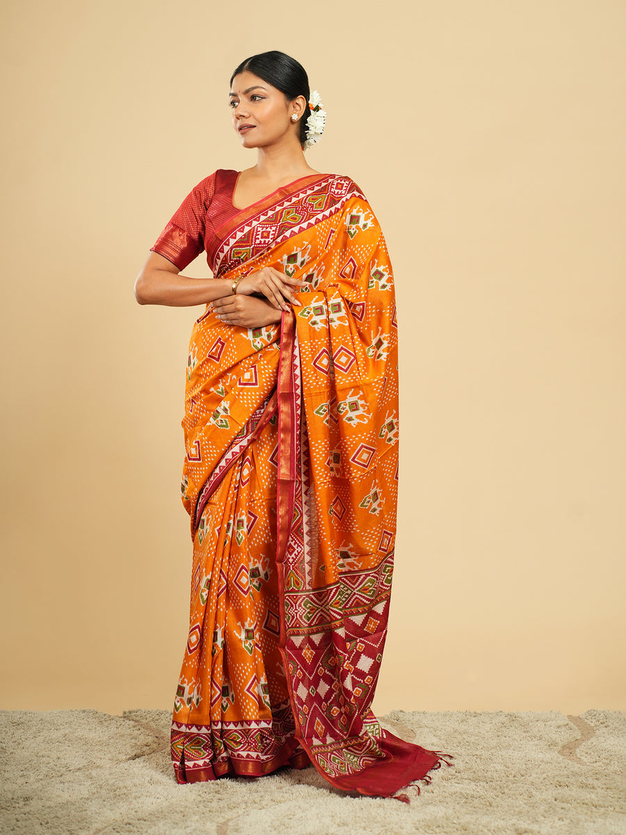 Orange Modal Patola-print saree – Koshnika