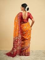 Modal Patola Print Saree Orange-Red Border