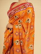 Modal Patola Print Saree Orange-Red Border