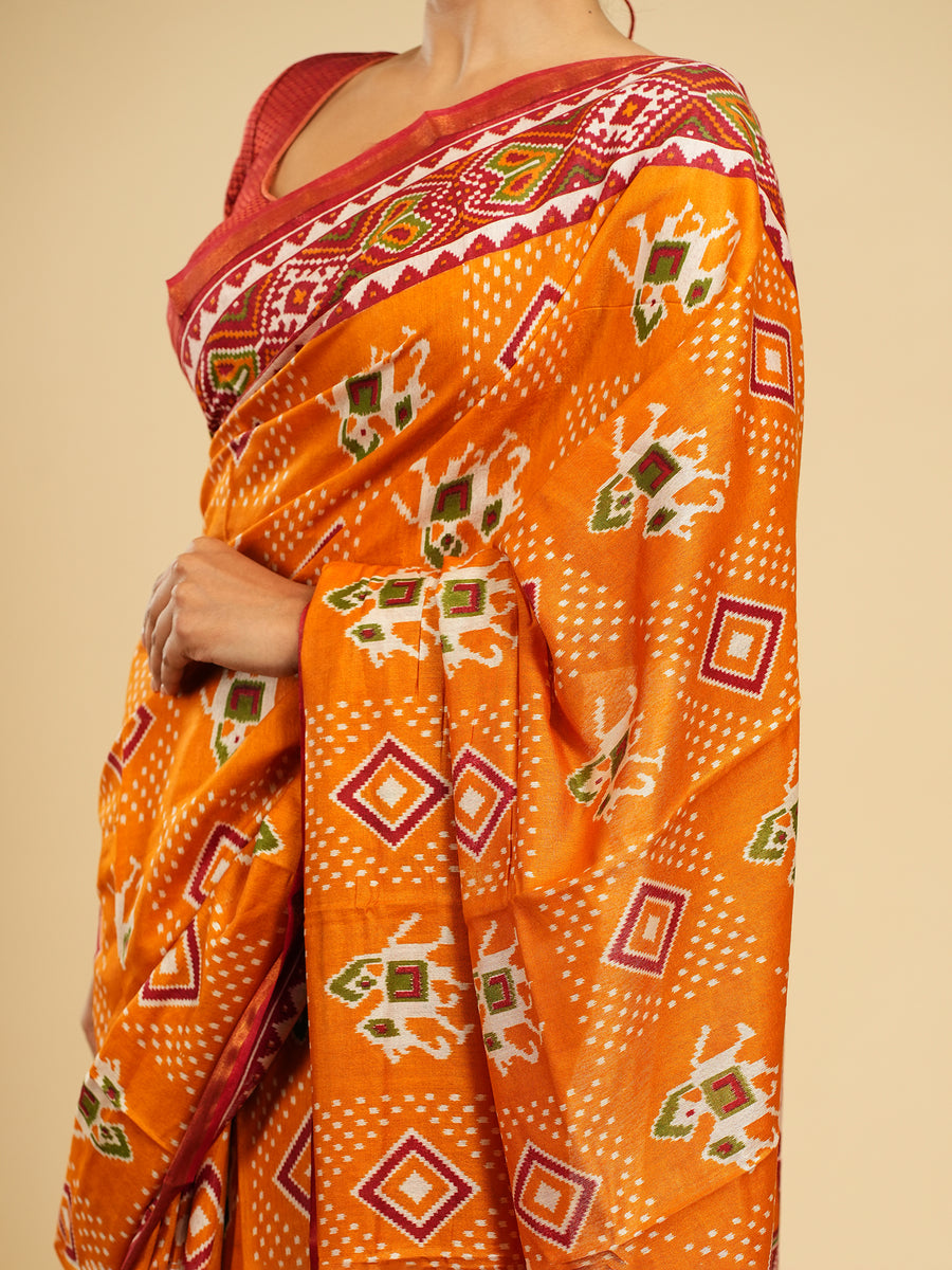 Orange Modal Patola-print saree, pallu detail – Koshnika