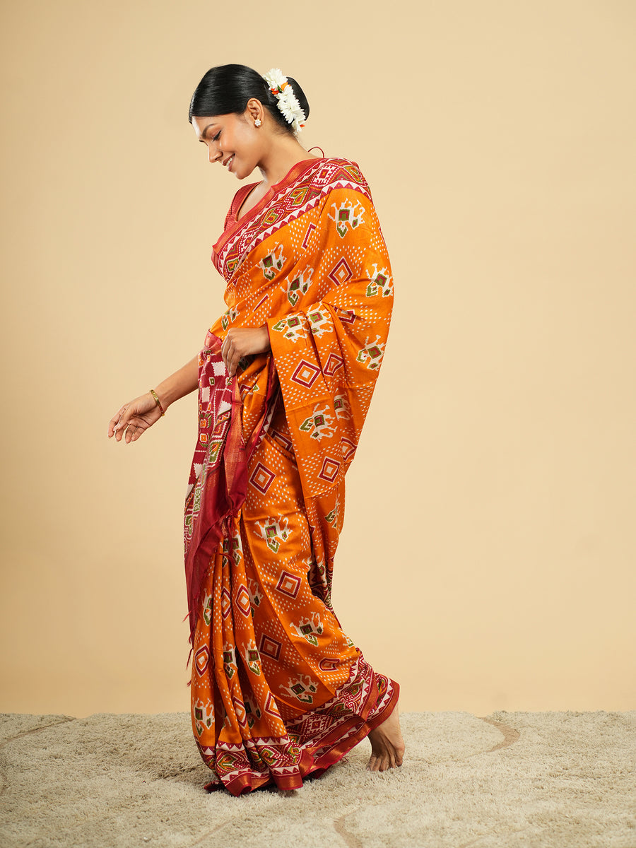 Orange Modal Patola-print saree, styled view – Koshnika