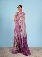 Varnika Bamboo Silk Block Print Saree Purple