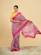 Viscose Chanderi Block Print Saree Rani Pink