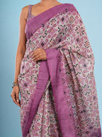 Varnika Bamboo Silk Block Print Saree Purple