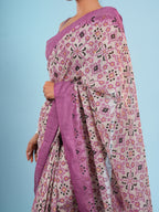 Varnika Bamboo Silk Block Print Saree Purple