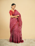 Rani Chanderi Viscose Block Print Saree Deep Rose