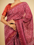 Rani Chanderi Viscose Block Print Saree Deep Rose
