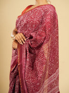 Rani Chanderi Viscose Block Print Saree Deep Rose