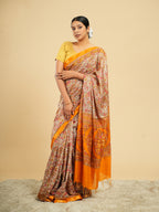 Modal Floral Print Saree Orange Border