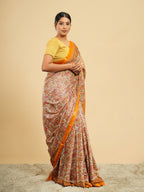 Modal Floral Print Saree Orange Border