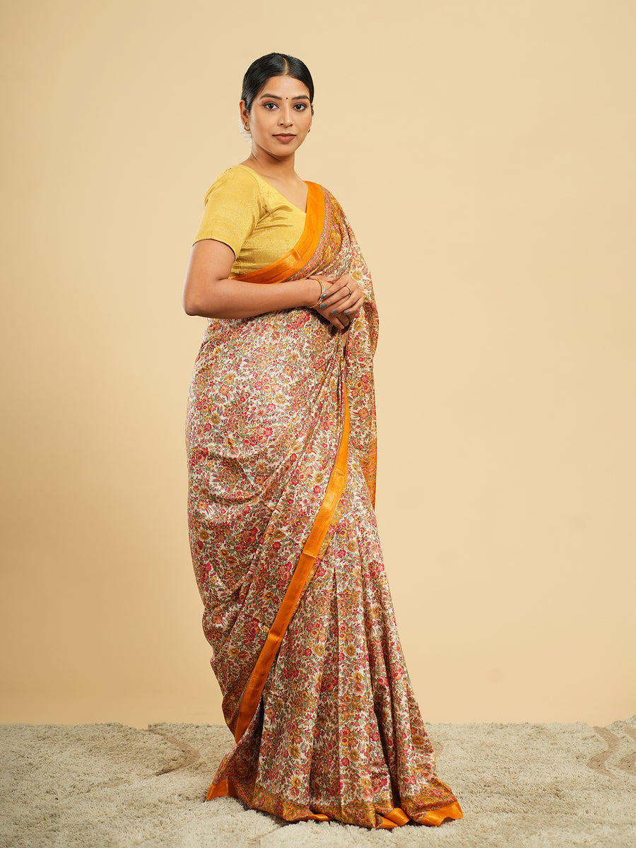 Modal floral-print saree, drape and fall – Koshnika