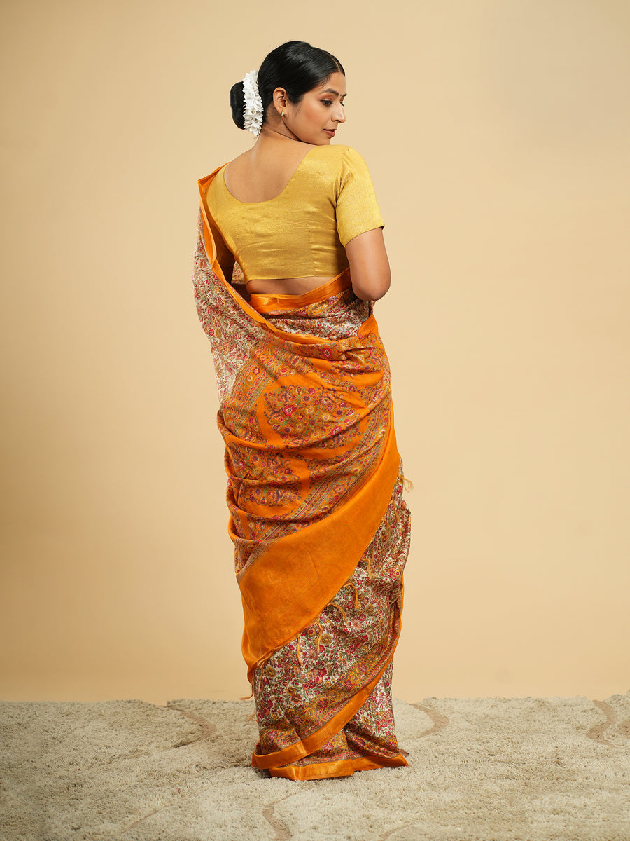 Modal floral-print saree, floral print close-up – Koshnika