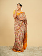 Modal Floral Print Saree Orange Border