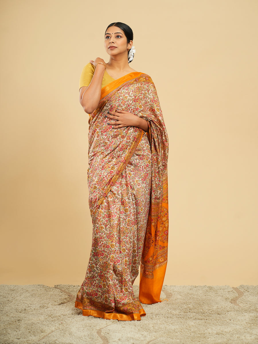 Modal floral-print saree, full-length drape – Koshnika