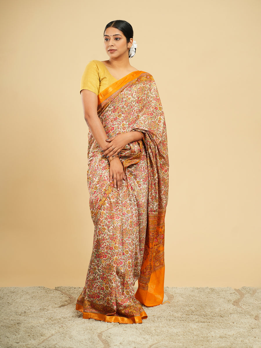 Modal floral-print saree, pallu detail – Koshnika